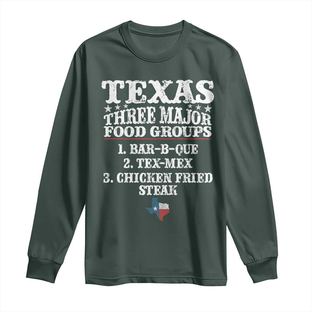 Proud American Texan Long Sleeve Shirt Texas Three Major Food Groups BBQ Tex Mex Chicken