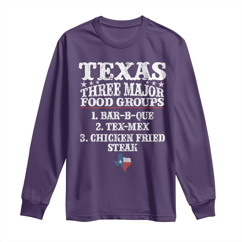 Proud American Texan Long Sleeve Shirt Texas Three Major Food Groups BBQ Tex Mex Chicken