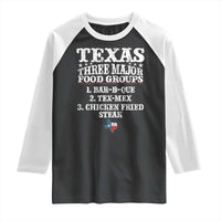 Proud American Texan Raglan Shirt Texas Three Major Food Groups BBQ Tex Mex Chicken