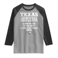 Proud American Texan Raglan Shirt Texas Three Major Food Groups BBQ Tex Mex Chicken