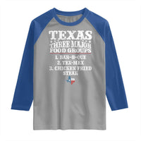 Proud American Texan Raglan Shirt Texas Three Major Food Groups BBQ Tex Mex Chicken