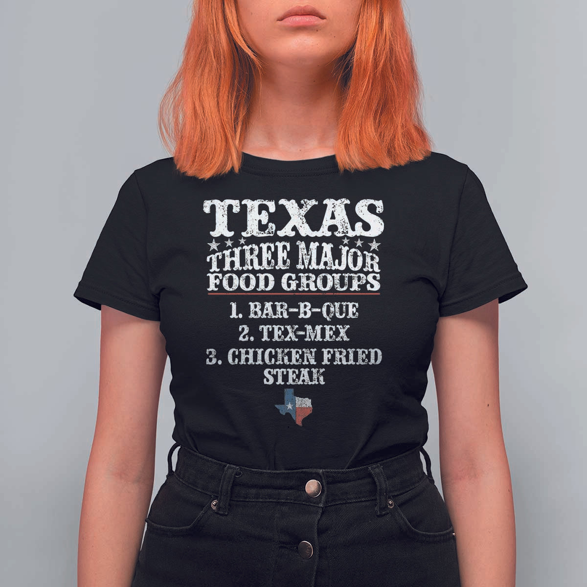 Proud American Texan T Shirt For Women Texas Three Major Food Groups BBQ Tex Mex Chicken