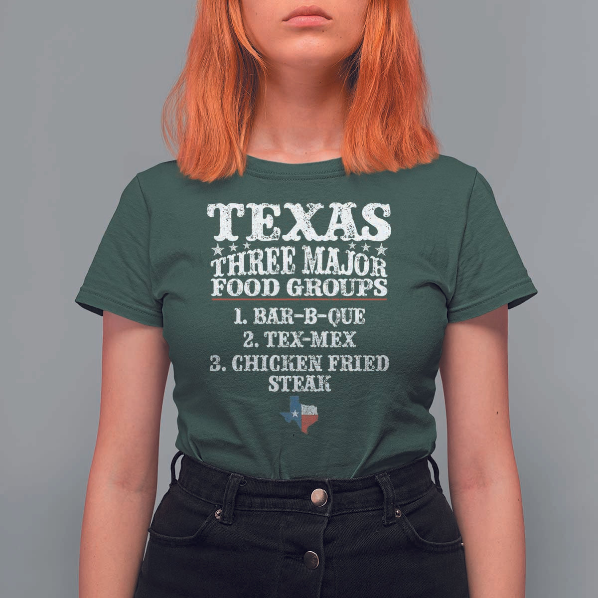 Proud American Texan T Shirt For Women Texas Three Major Food Groups BBQ Tex Mex Chicken