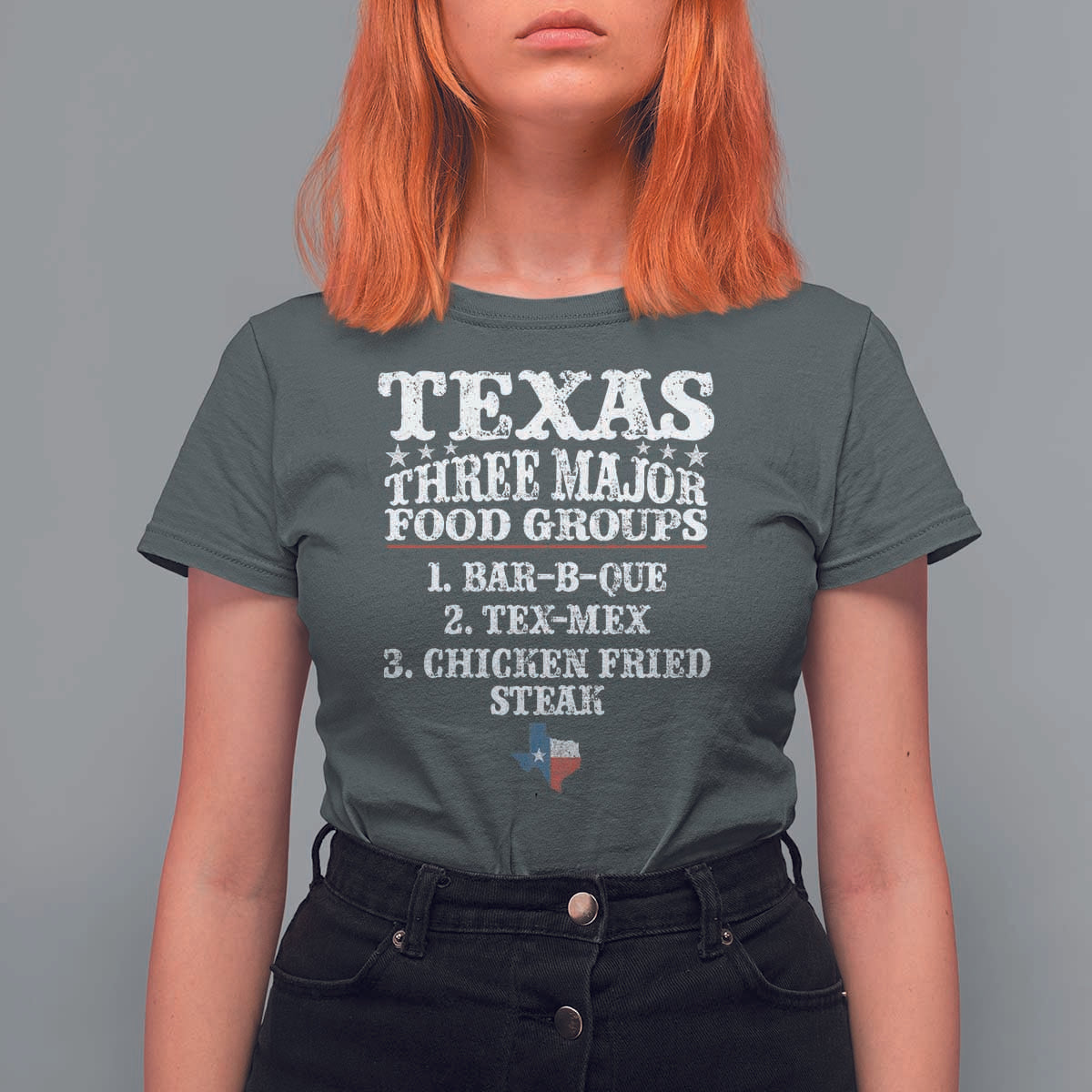 Proud American Texan T Shirt For Women Texas Three Major Food Groups BBQ Tex Mex Chicken