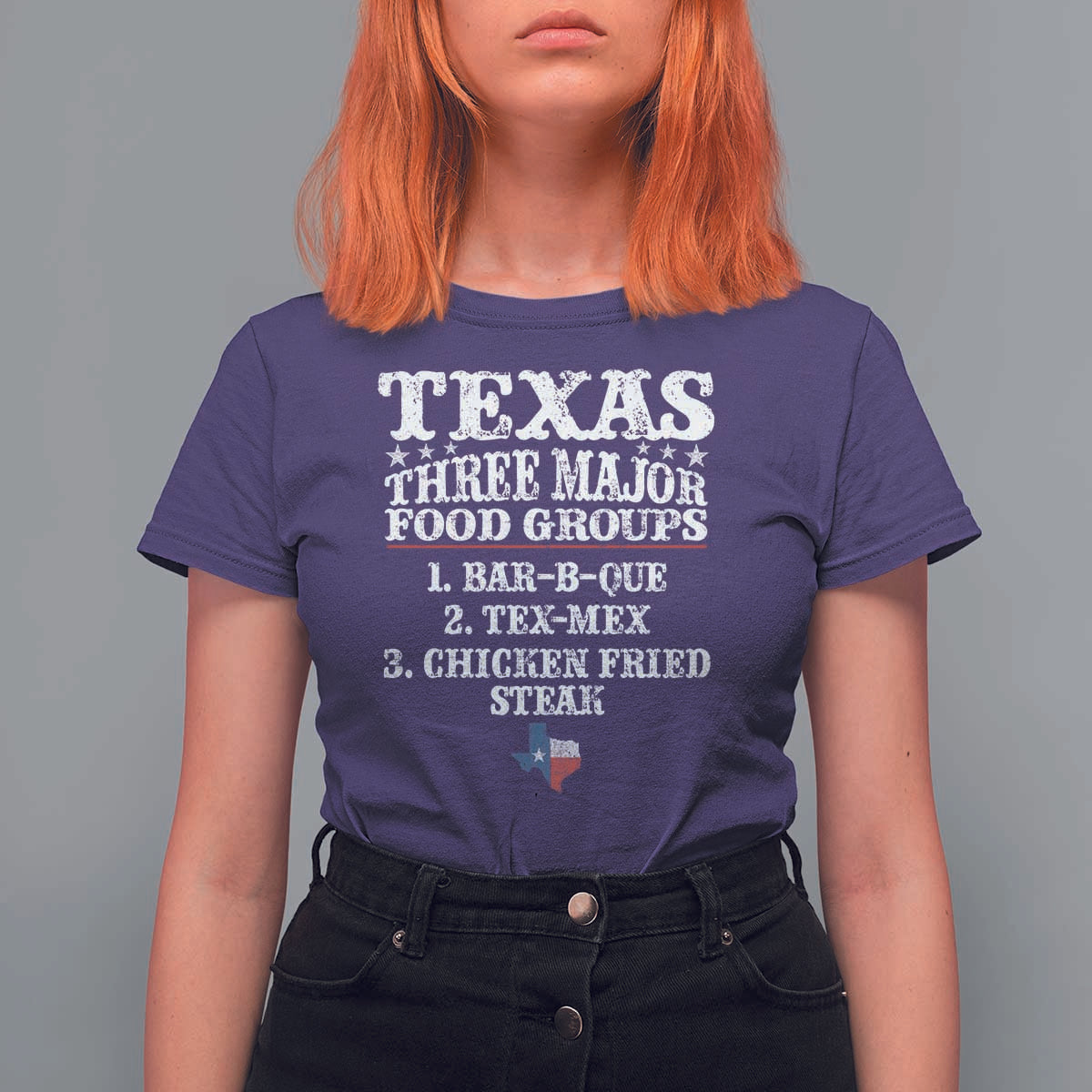 Proud American Texan T Shirt For Women Texas Three Major Food Groups BBQ Tex Mex Chicken