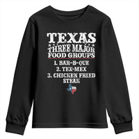 Proud American Texan Youth Sweatshirt Texas Three Major Food Groups BBQ Tex Mex Chicken