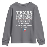 Proud American Texan Youth Sweatshirt Texas Three Major Food Groups BBQ Tex Mex Chicken