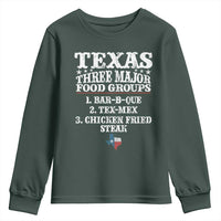 Proud American Texan Youth Sweatshirt Texas Three Major Food Groups BBQ Tex Mex Chicken