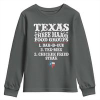 Proud American Texan Youth Sweatshirt Texas Three Major Food Groups BBQ Tex Mex Chicken