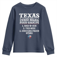 Proud American Texan Youth Sweatshirt Texas Three Major Food Groups BBQ Tex Mex Chicken