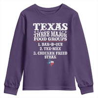 Proud American Texan Youth Sweatshirt Texas Three Major Food Groups BBQ Tex Mex Chicken