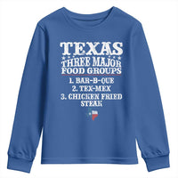 Proud American Texan Youth Sweatshirt Texas Three Major Food Groups BBQ Tex Mex Chicken