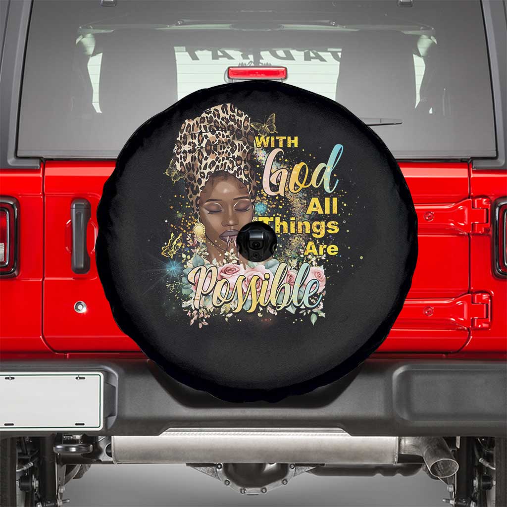 Christian African American Spare Tire Cover With God All Things Are Possible Black Prayer