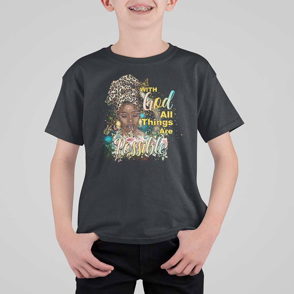 Christian African American T Shirt For Kid With God All Things Are Possible Black Prayer