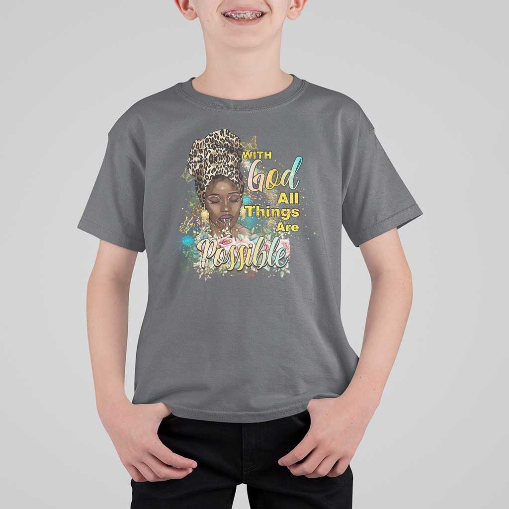 Christian African American T Shirt For Kid With God All Things Are Possible Black Prayer
