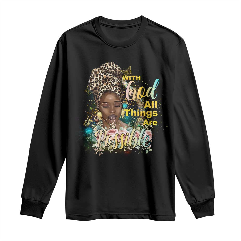 Christian African American Long Sleeve Shirt With God All Things Are Possible Black Prayer