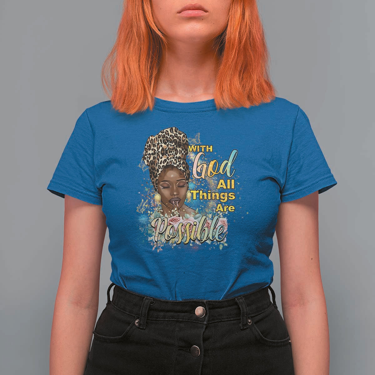 Christian African American T Shirt For Women With God All Things Are Possible Black Prayer