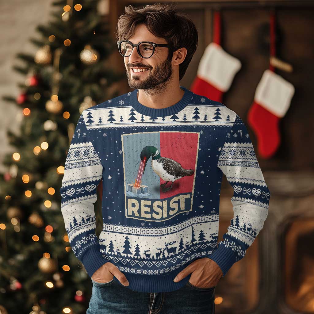 Minnesota Loon Resist Ugly Christmas Sweater Loon Bird Laser Ice Cube Poster Graphic