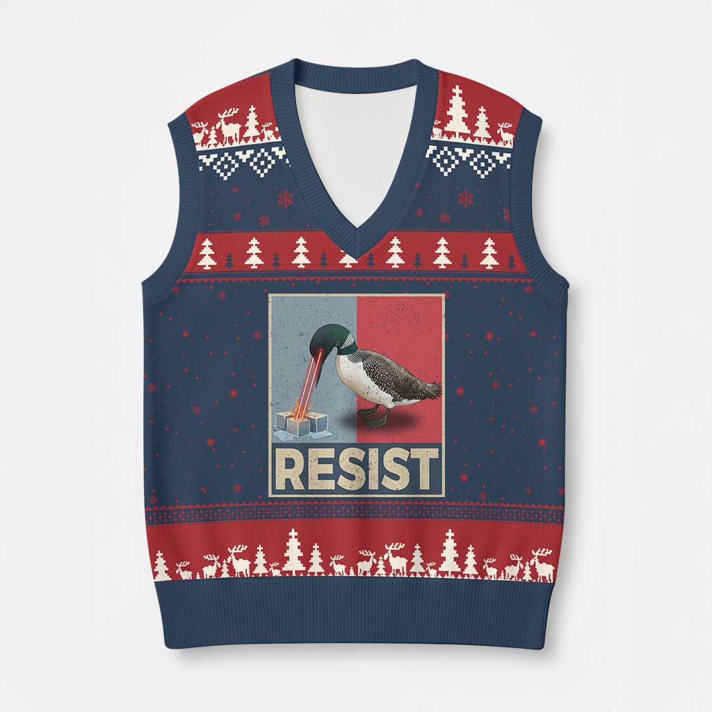 Minnesota Loon Resist V-Neck Knit Sweater Vest Loon Bird Laser Ice Cube Poster Graphic
