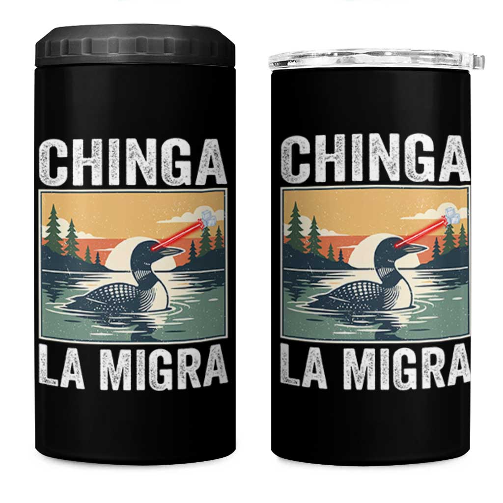 Chinga La Migra 4 in 1 Can Cooler Tumbler Minnesota Loon Laser Ice Cube Political Protest