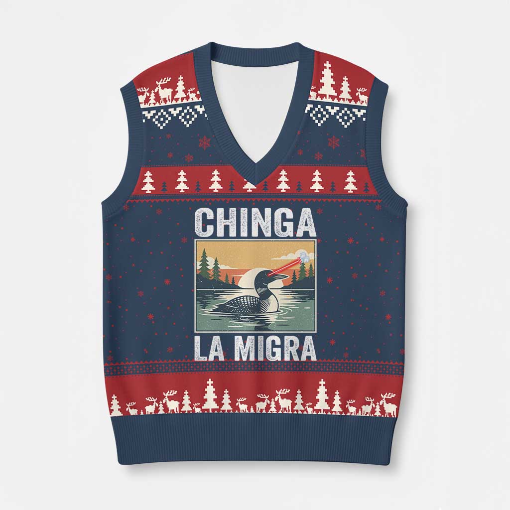 Chinga La Migra V-Neck Knit Sweater Vest Minnesota Loon Laser Ice Cube Political Protest