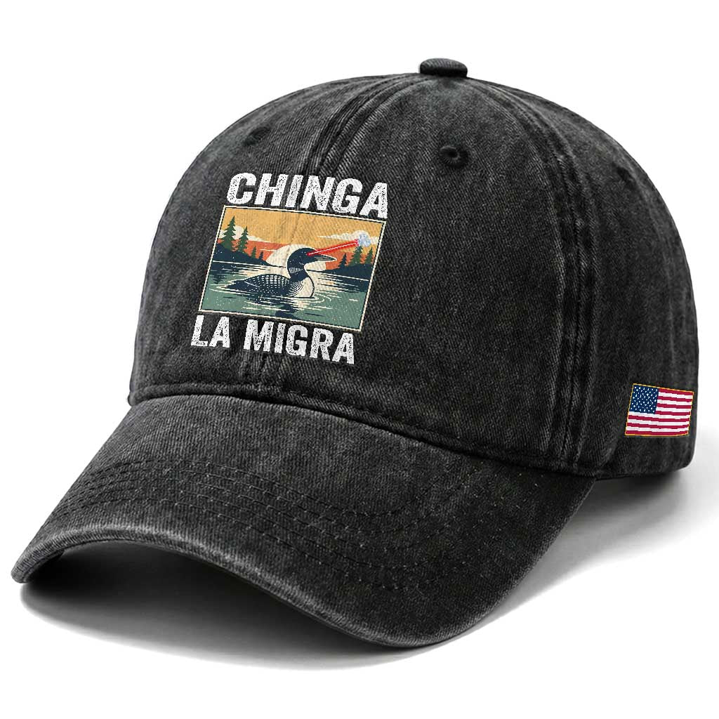 Chinga La Migra Washed Cotton Baseball Cap Minnesota Loon Laser Ice Cube Political Protest