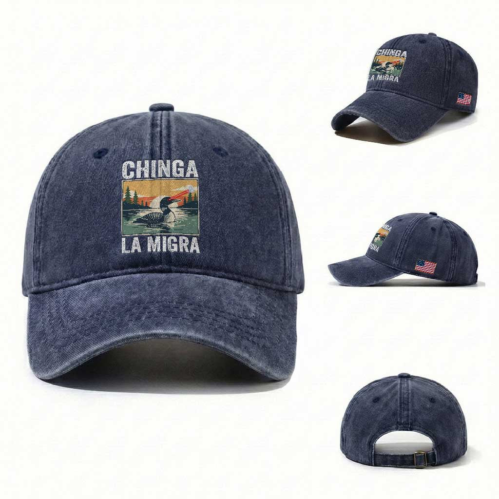 Chinga La Migra Washed Cotton Baseball Cap Minnesota Loon Laser Ice Cube Political Protest