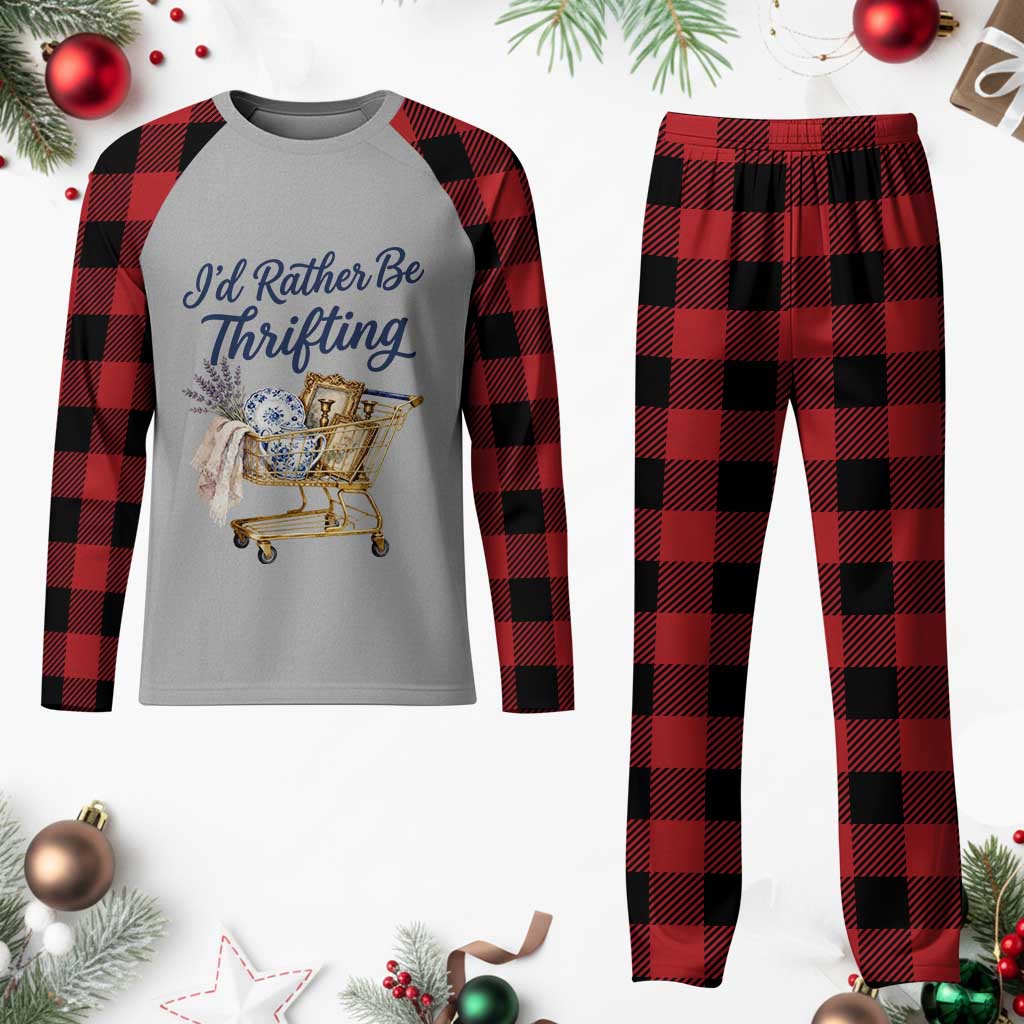 I Would Rather Be Thrifting Plaid Pajama Set Funny Shopping Quote Thrift Lover