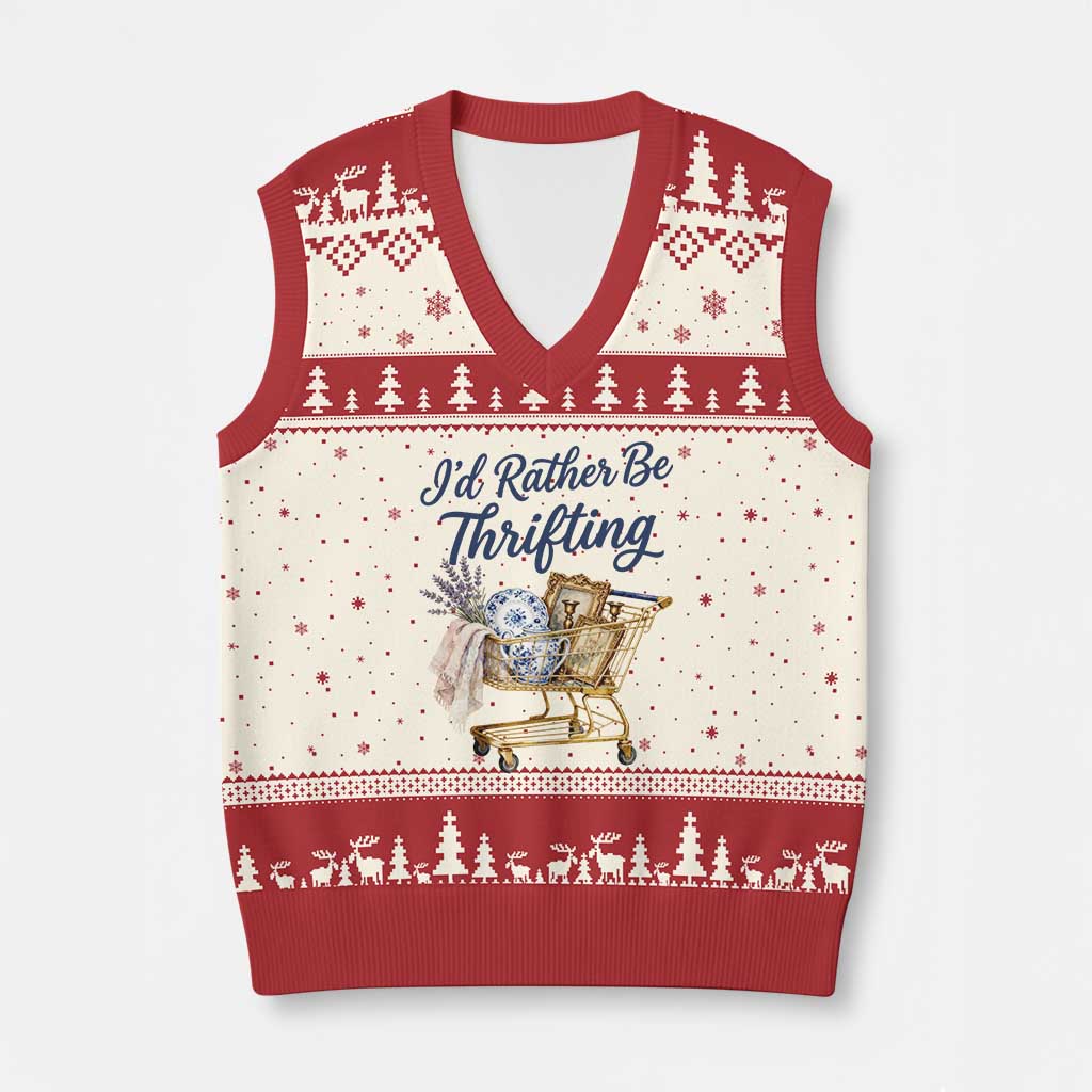 I Would Rather Be Thrifting V-Neck Knit Sweater Vest Funny Shopping Quote Thrift Lover