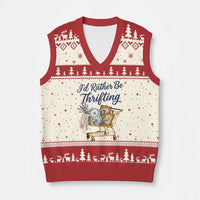 I Would Rather Be Thrifting V-Neck Knit Sweater Vest Funny Shopping Quote Thrift Lover
