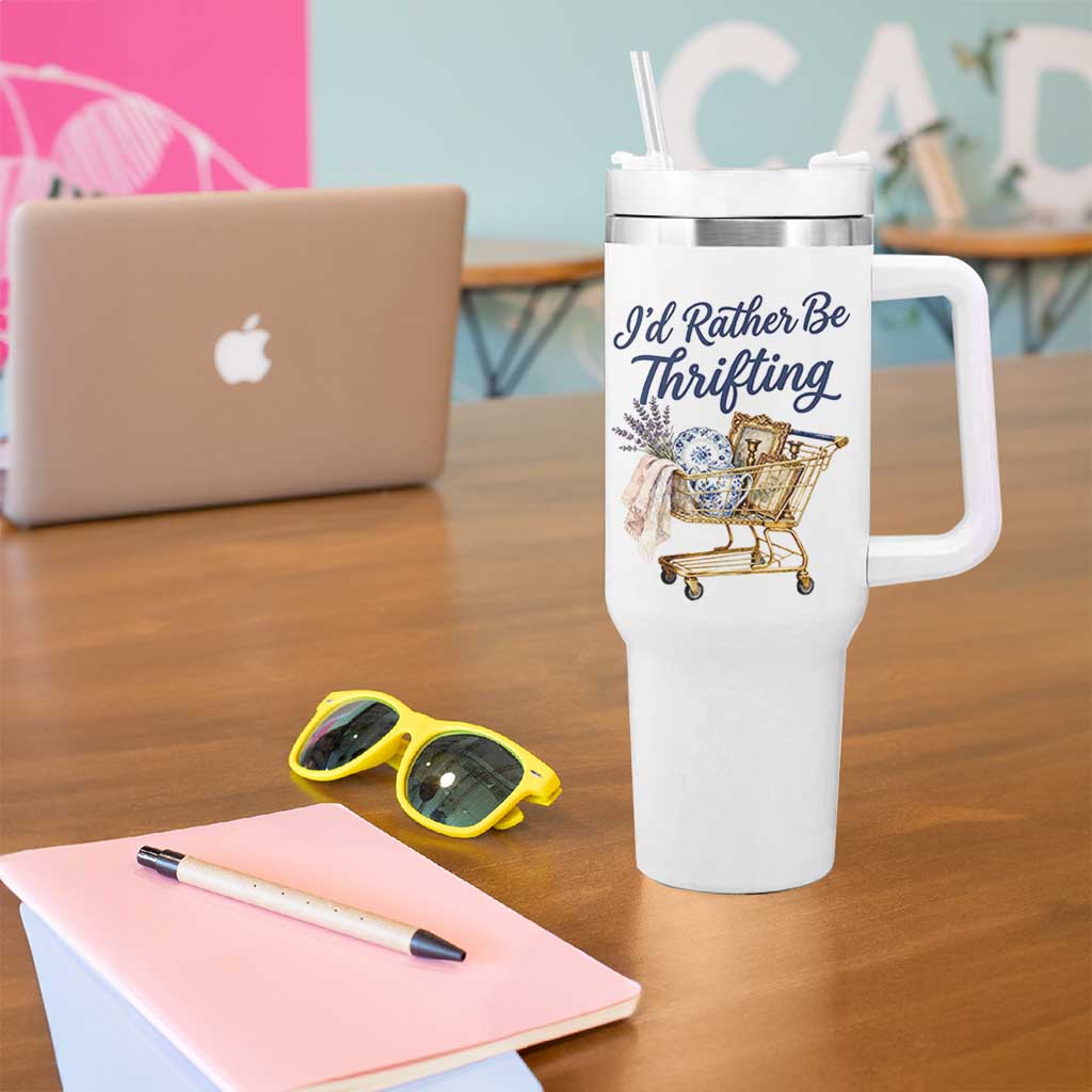 I Would Rather Be Thrifting Tumbler With Handle Funny Shopping Quote Thrift Lover