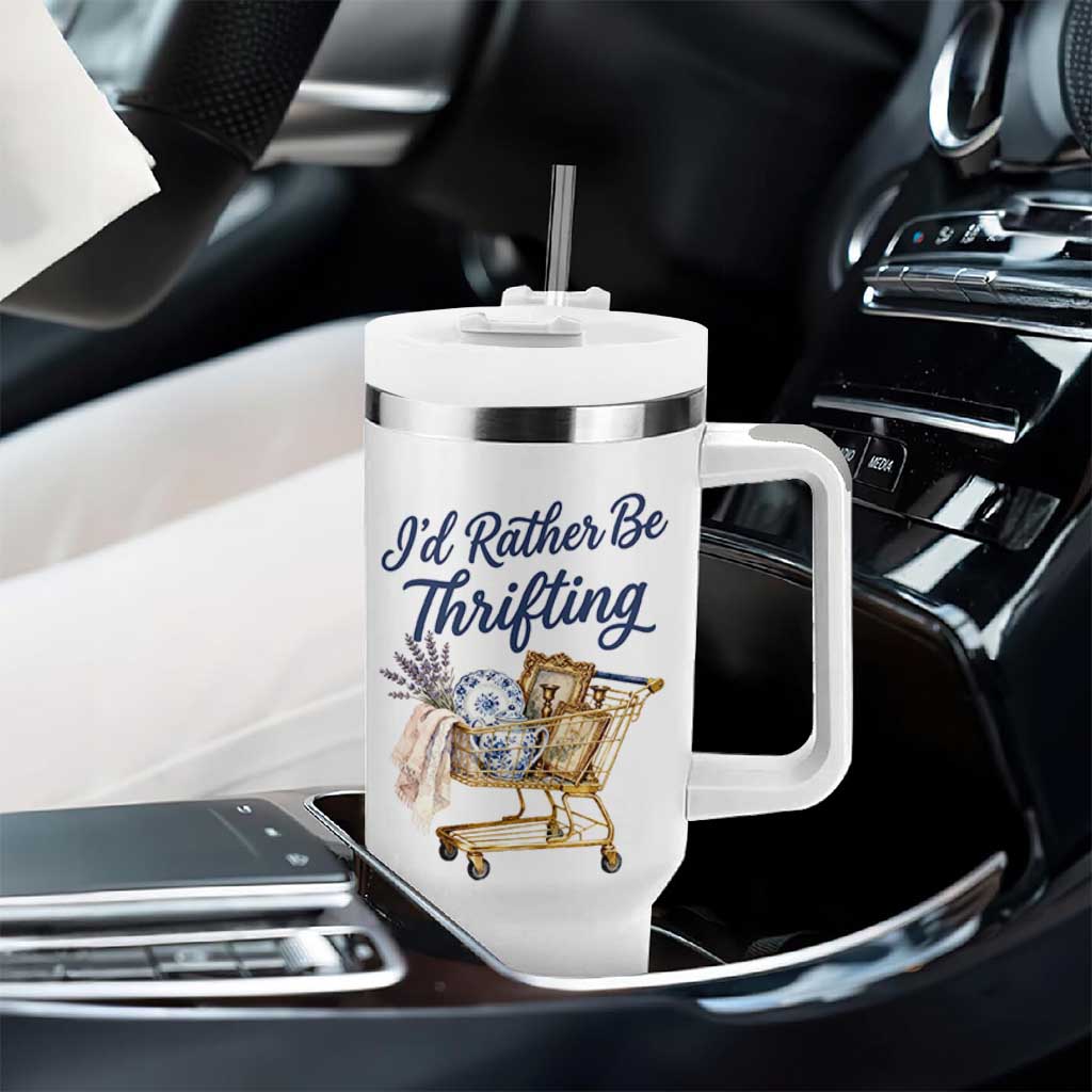 I Would Rather Be Thrifting Tumbler With Handle Funny Shopping Quote Thrift Lover