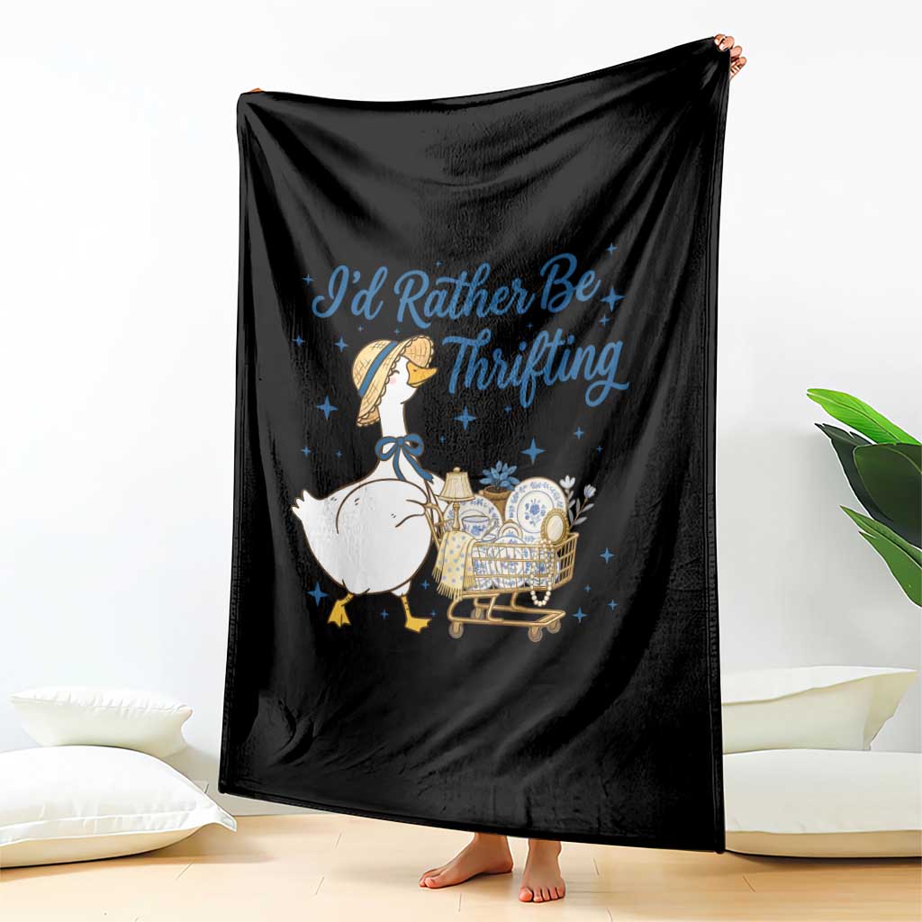 Silly Goose I Would Rather Be Thrifting Throw Blanket Funny Shopping Goose