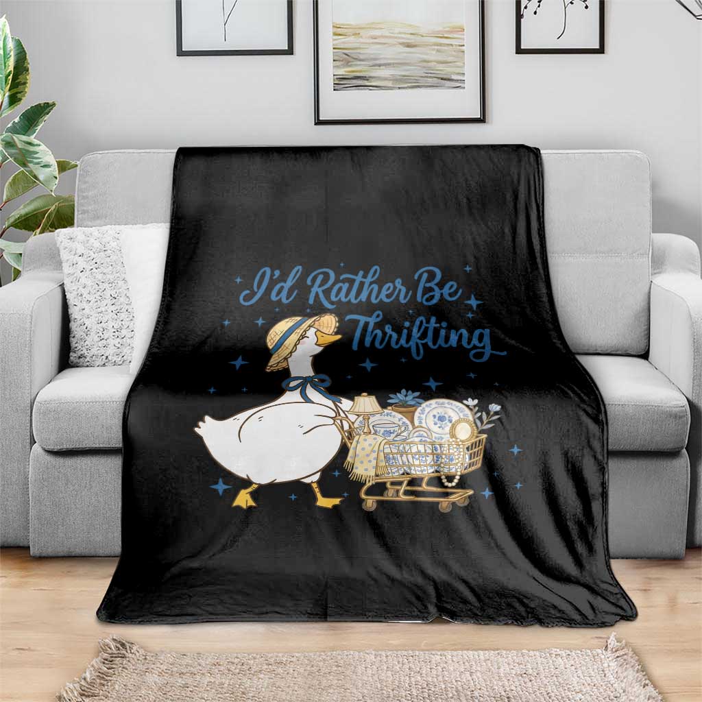 Silly Goose I Would Rather Be Thrifting Throw Blanket Funny Shopping Goose