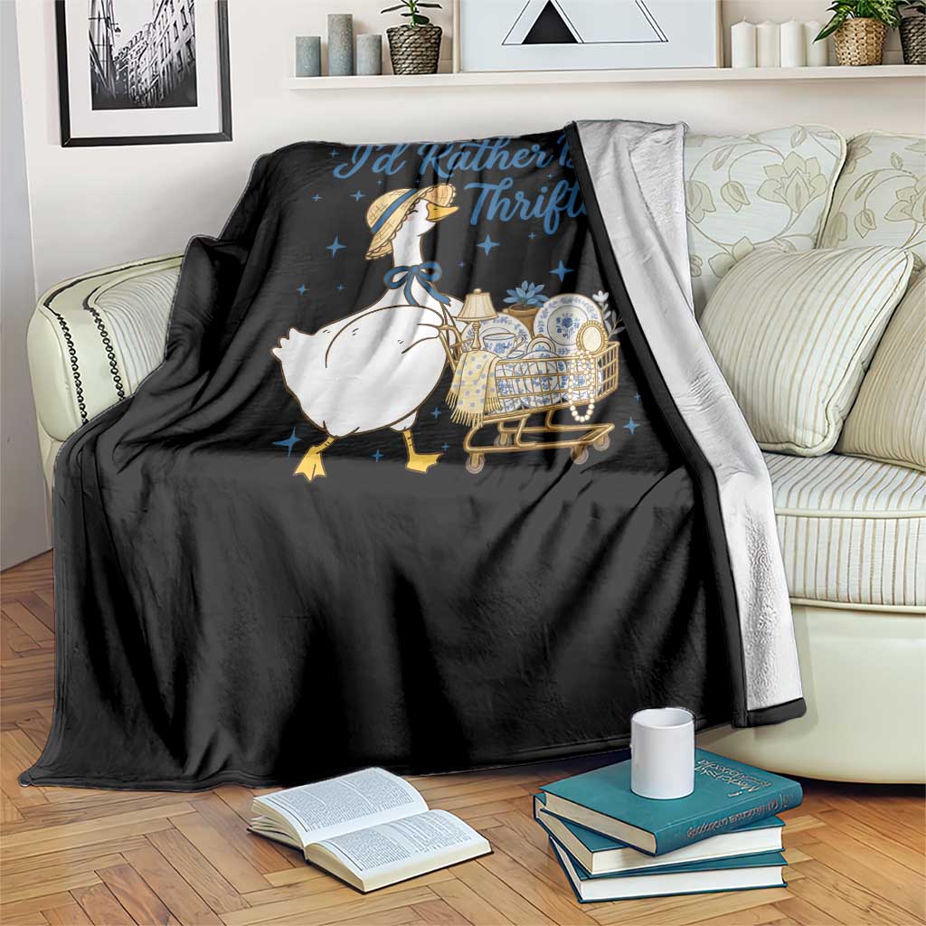 Silly Goose I Would Rather Be Thrifting Throw Blanket Funny Shopping Goose
