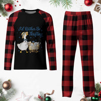Silly Goose I Would Rather Be Thrifting Plaid Pajama Set Funny Shopping Goose