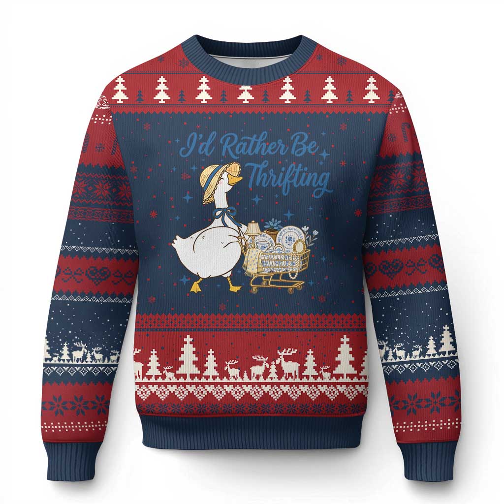 Silly Goose I Would Rather Be Thrifting Ugly Christmas Sweater Funny Shopping Goose