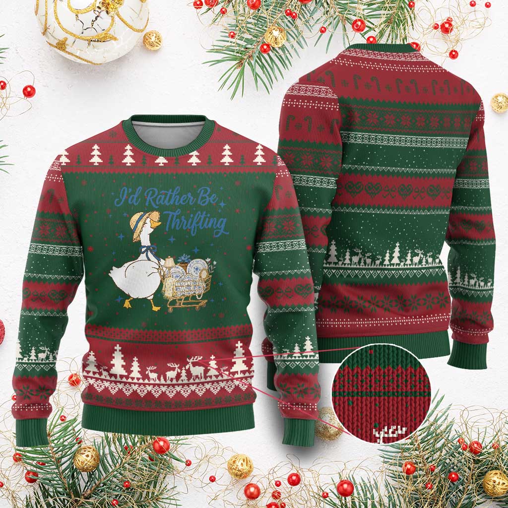 Silly Goose I Would Rather Be Thrifting Ugly Christmas Sweater Funny Shopping Goose
