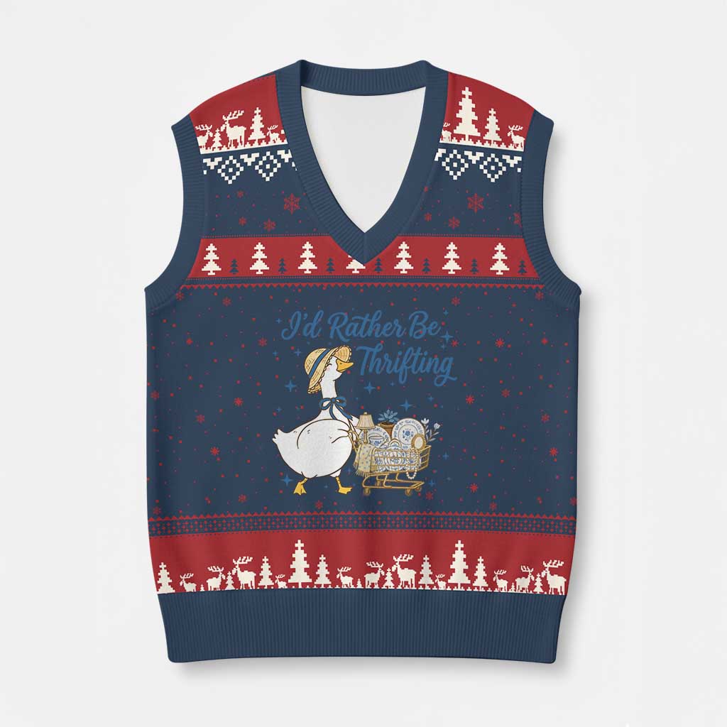 Silly Goose I Would Rather Be Thrifting V-Neck Knit Sweater Vest Funny Shopping Goose