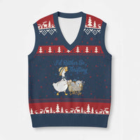 Silly Goose I Would Rather Be Thrifting V-Neck Knit Sweater Vest Funny Shopping Goose