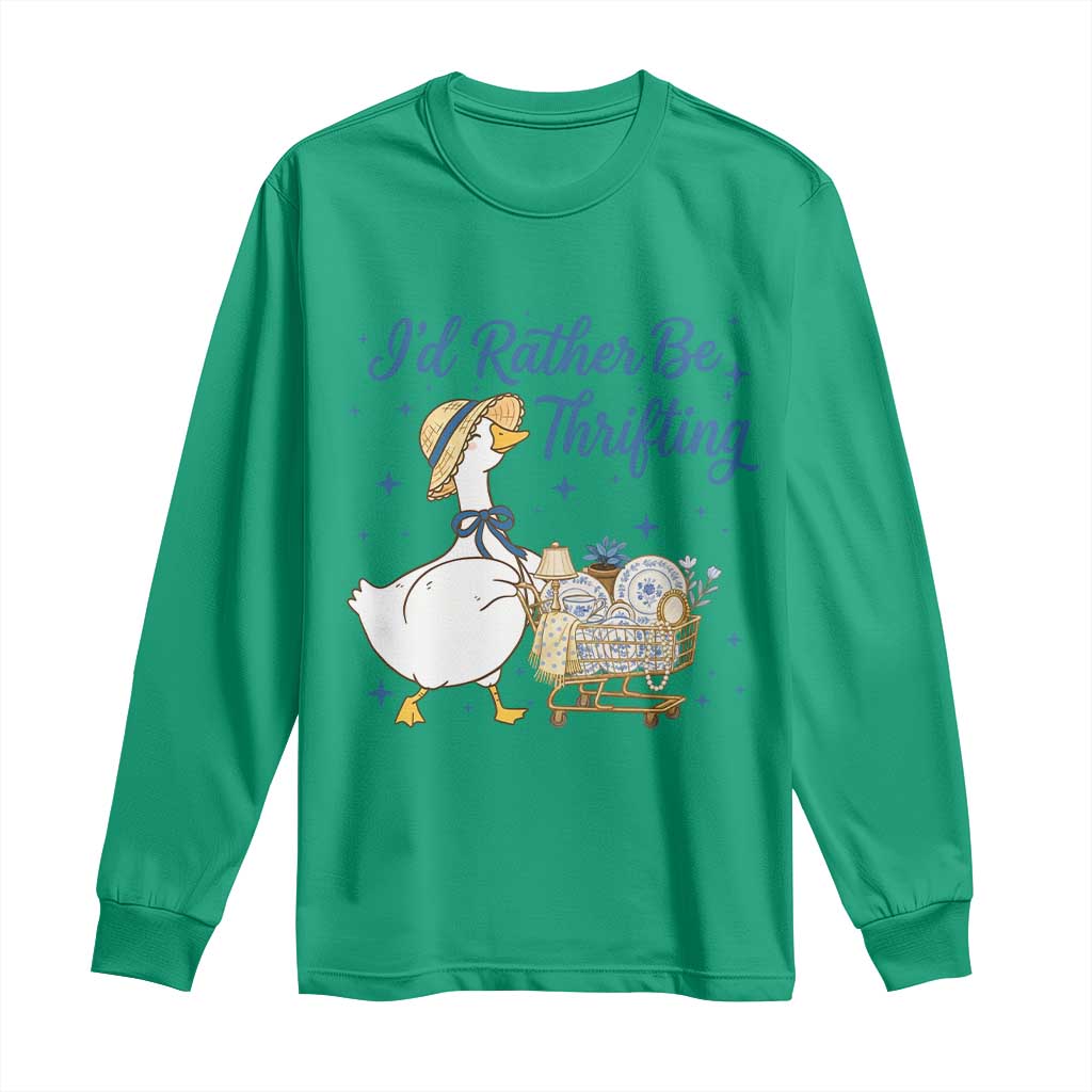 Silly Goose I Would Rather Be Thrifting Long Sleeve Shirt Funny Shopping Goose