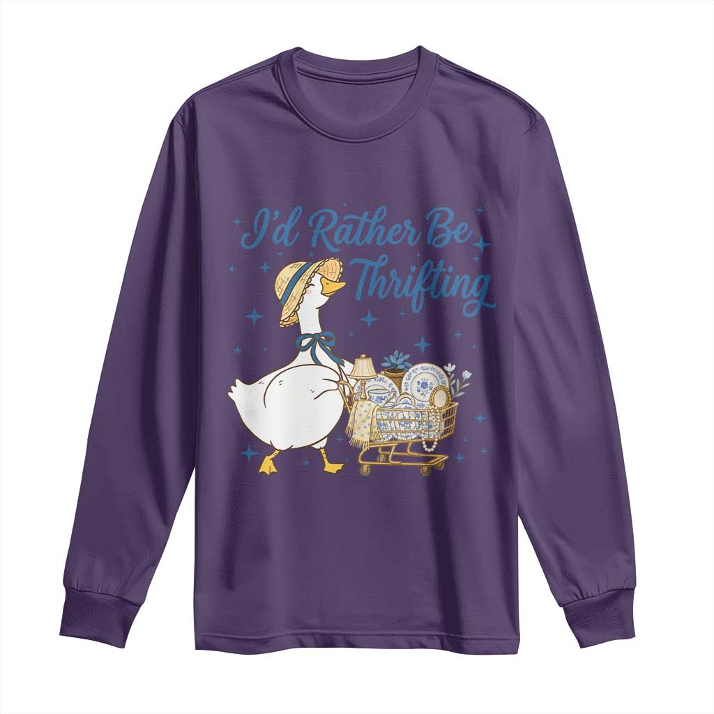Silly Goose I Would Rather Be Thrifting Long Sleeve Shirt Funny Shopping Goose