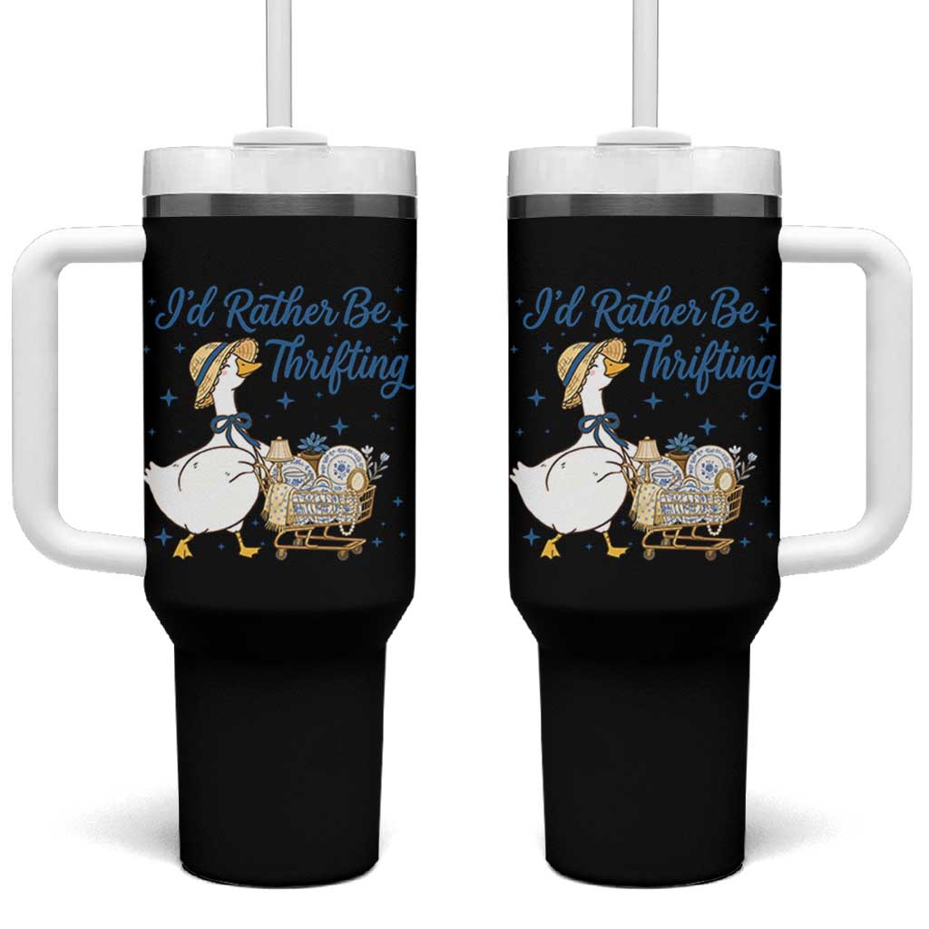 Silly Goose I Would Rather Be Thrifting Tumbler With Handle Funny Shopping Goose