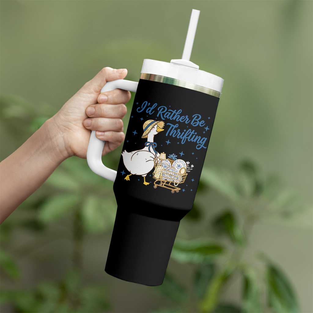 Silly Goose I Would Rather Be Thrifting Tumbler With Handle Funny Shopping Goose