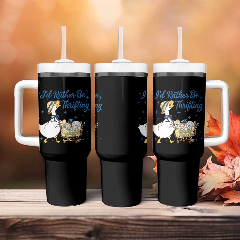 Silly Goose I Would Rather Be Thrifting Tumbler With Handle Funny Shopping Goose