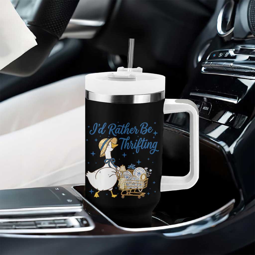 Silly Goose I Would Rather Be Thrifting Tumbler With Handle Funny Shopping Goose