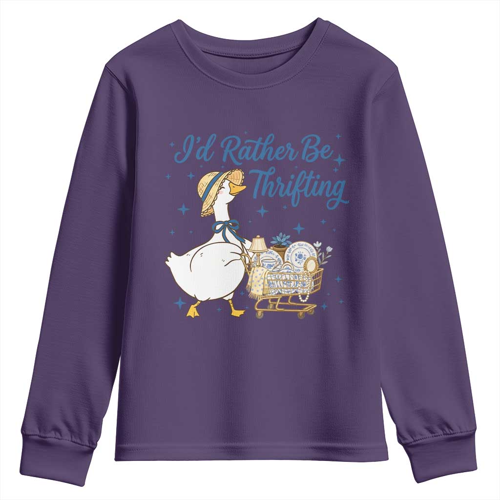 Silly Goose I Would Rather Be Thrifting Youth Sweatshirt Funny Shopping Goose