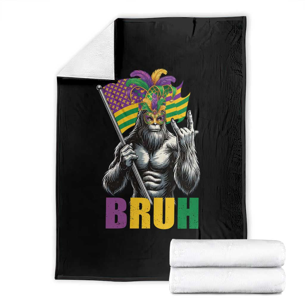 Funny Mardi Gras Bigfoot Bruh Throw Blanket Sasquatch Carnival NOLA American Flag