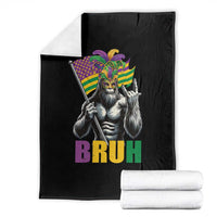 Funny Mardi Gras Bigfoot Bruh Throw Blanket Sasquatch Carnival NOLA American Flag