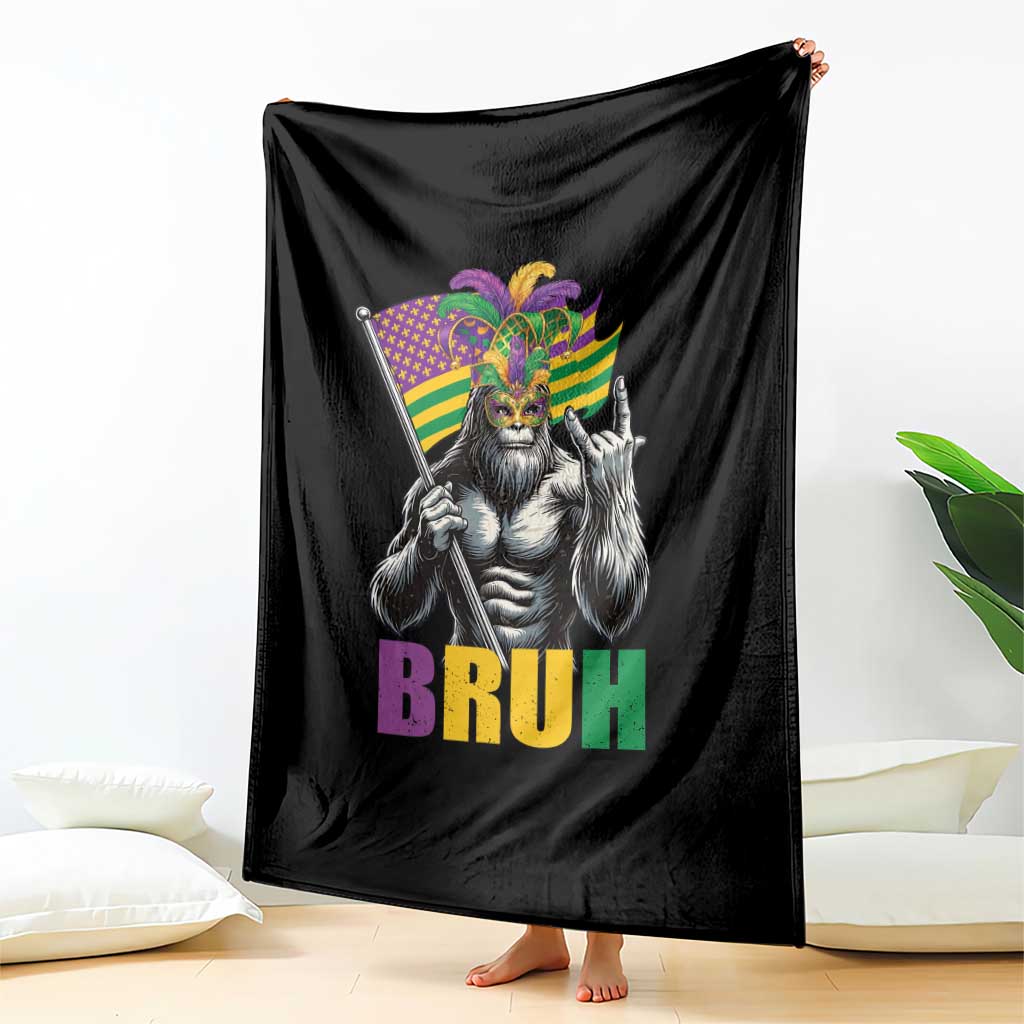 Funny Mardi Gras Bigfoot Bruh Throw Blanket Sasquatch Carnival NOLA American Flag